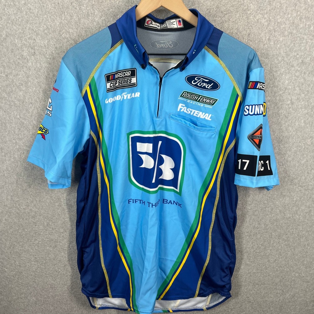 Outer Circle NASCAR Pit Crew Shirt Mens M Blue Ford Fifth Third Bank EUC